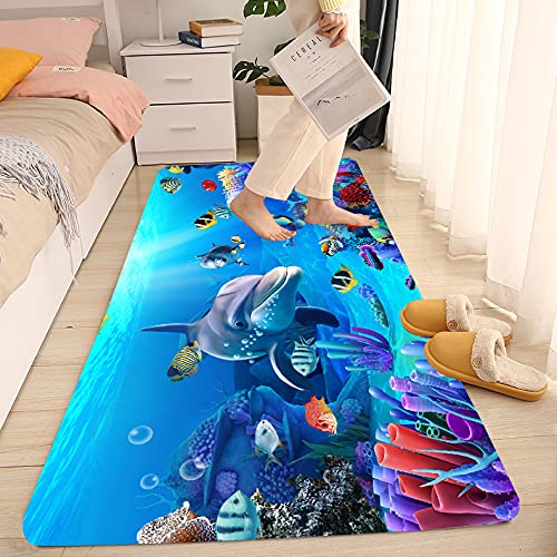 WODEJIA Bath Rugs Sponge Foam Soft for Bathroom and Kitchen,Flannel Mat Non Slip Bright 3D Printed for Bedside and Living Room,Clearance MatS Absorbent Moisture Dust Forlaundry Room（Ocean Coral Fish
