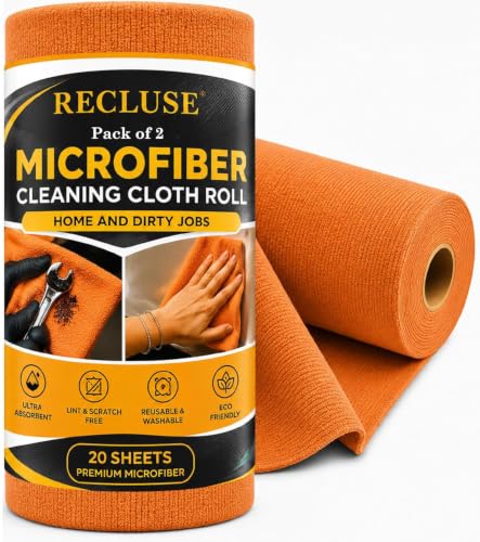 RECLUSE Premium 2 Orange Roll 40-Sheet Reusable Kitchen Cleaning Cloth Roll,4000 Times Washable Microfiber Towels,Ultra Soft,Oil & Water Absorbent,Waste Towel Alternative for Household & Automotive