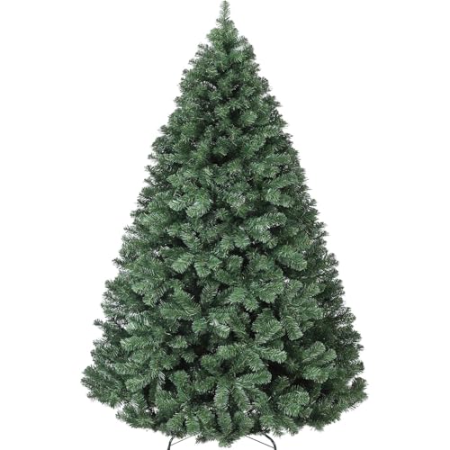 7.5FT/230Cm Pre Lit Artificial Christmas Tree, Realistic Xmas Tree with 1450 Green Branch Tips, 400 Dual Color LED Lights & Metal Stand for Christmas Decoration