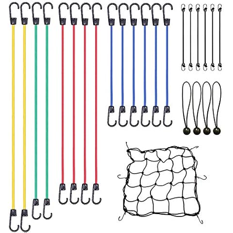 Tonhui Heavy Duty Bungee Cord with Hooks, Canopy Ties, Metal Hooks, Plastic Coated Metal Hooks, 25-Piece Set Cover