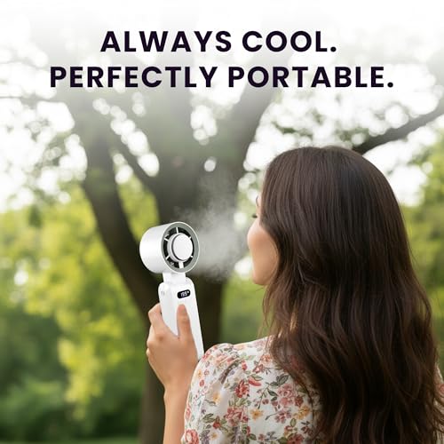 Image of SAL-TF-02 Mini Portable Fan,High-Speed TurbineHandheld Cooling Fan with Adjustable Angle,Large Battery Capacity,Cooling Modes, Stylish Design with Lanyard, Lightweight and TravelFriendly, White