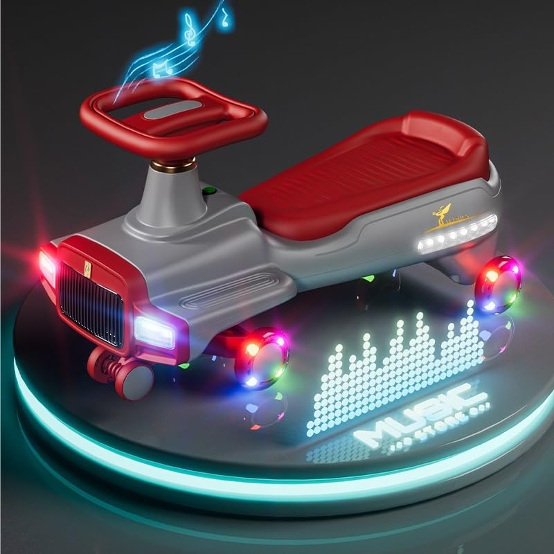 Samochodzik na huśtawce, Wiggle Car Fun rozświetla skuter samochodowy z muzyką podświetlane koła realistyczne reflektory zapobiegające przewróceniu Cars Swing Card(Sky Blue)