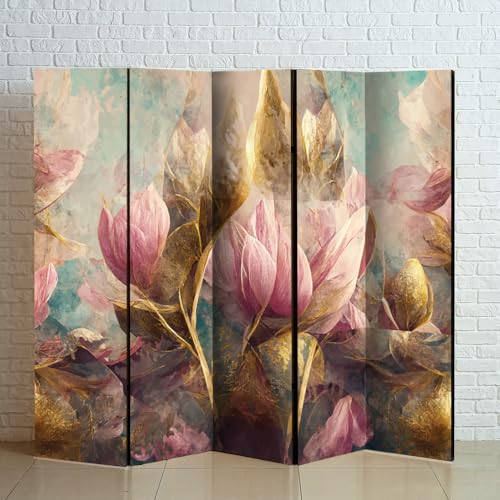 4-Panel-Decorative-Floral-Room-Divider-Screen-Pink-and-Gold-Tones 4 Panel Decorative Floral Room Divider Screen Pink and Gold Tones