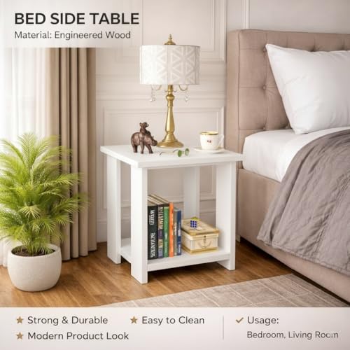 Image of SPYDER CRAFT Exotic Wood Bedside Table for Bedroom|Wooden Modern Side Tables for Bedroom|Side Table for Bed Room|Corner Table for Bed Room (Finish Color -Noce Lyon, DIY(Do-It-Yourself))