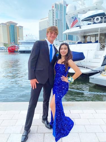 Sparkly Sequin Prom Dresses 2025 for Teens Long Square Neck Mermaid Evening Formal Gown with Slit4