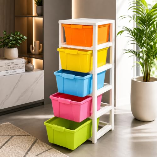 Image of 5XL Extra Large Plastic Drawer Organizer - Modular Storage Cabinet for Kitchen, Bathroom & Home (Space-Saving Design, 27x32x85 cm, Multicolour)