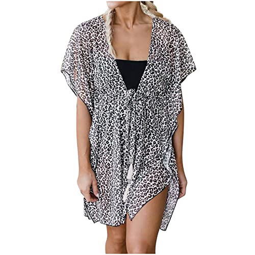 Hatoys Womens Tops Leopard Printed V Neck Oversized Cape Swimsuit Cover Up Poncho Wide Sleeve Longline Tunics for Women