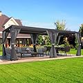 MELLCOM Aluminum Louvered Pergola - 10x20 with Adjustable Roof, Waterproof Curtains and Nets, Gray