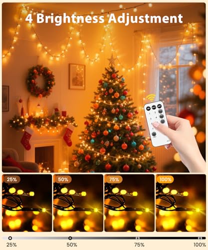 LED Lichterkette Außen 20M 200LED Warmweiß, Strombetrieben mit Stecker, 8 Modi & Timer mit Fernbedienung und Speicherfunktion, IP44 Wasserdicht für Innen Außen Garten Balkon Hochzeit Weihnachten Party