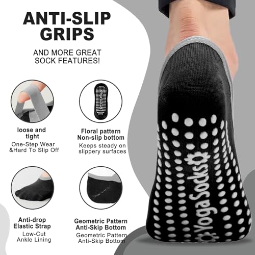 Image of 3 /6 Pairs Pilates Socks for Women,Grip Yoga Socks Non Slip for US Sizes 6.5-10