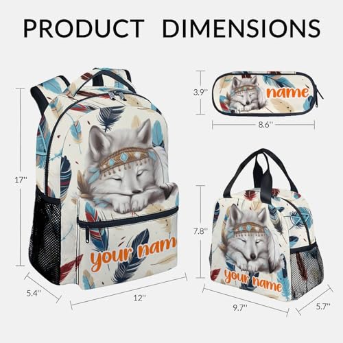 UNIKITTY Custom Kids Backpack - 3PCS School Set for Girls Boys, Cute Wolf Design With Lunch Bag, 17" Durable Large Capacity Elementary Bookbag for Children2
