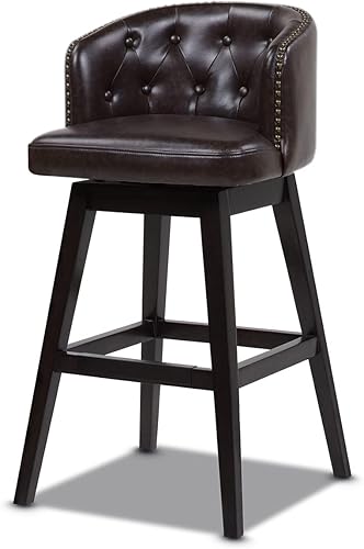 Miniatura 4 de Jennifer Taylor Home Dakota Taburete giratorio de 30 pulgadas con respaldo bajo, piel sintética marrón vintage