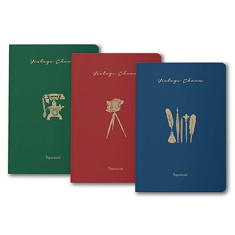 Paperkraft Vintage Series - Color Kraft With Vintage Items Theme : 210 Mm X 148 Mm,176 Pages, Unruled, Sewn & Perfect Bound, Pack Of 3