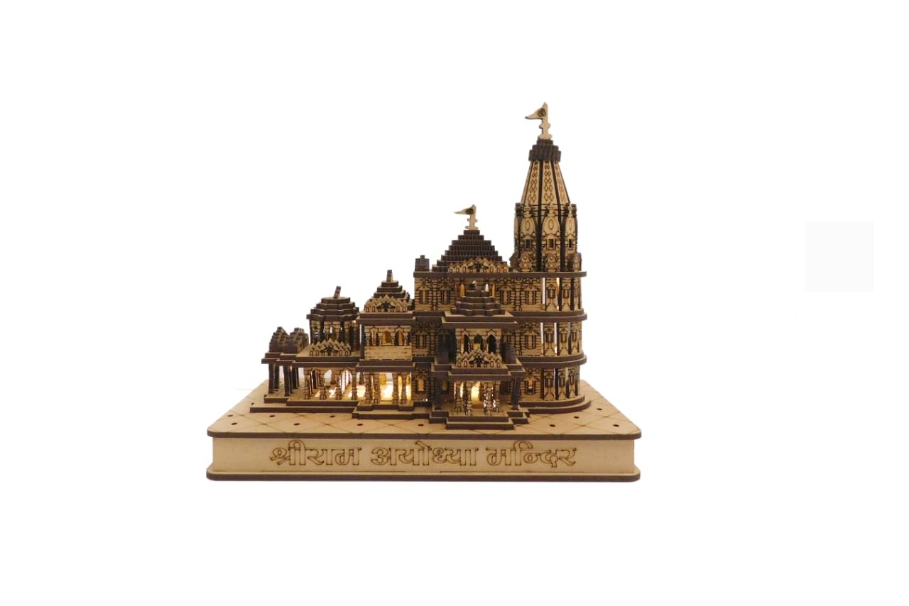 MANGDAI24 Ram mandir Ayodhya 3D Wood Temple Model for Home/Office/Shop and Home Decoration (12x8x8.5 inch, brown)