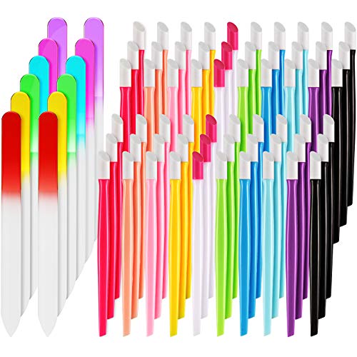 72 Pieces Glass Nail Files Rubber Tip Nail Cuticle Pusher Set, Fingernail Files Nail Care Manicure Set for Natural Nail Tools