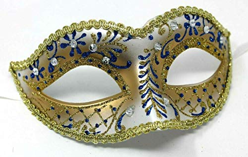 THE GOOD LIFE GLITTERING GOLD & BLUE CRYSTAL JEWELLED VENETIAN MASQUERADE CARNIVAL PARTY EYE MASK - Image 2