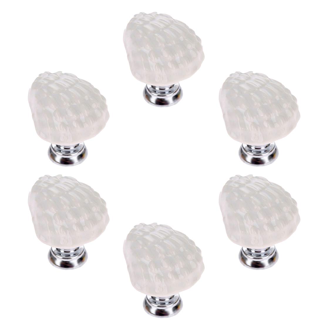Ceramic Nautical Seashell Drawer Pulls Handles for Kitchen Cabinets Dresser Cupboard Wardrobe, Beach/Ocean Theme Cabinet Knobs, 6 Pack (White)