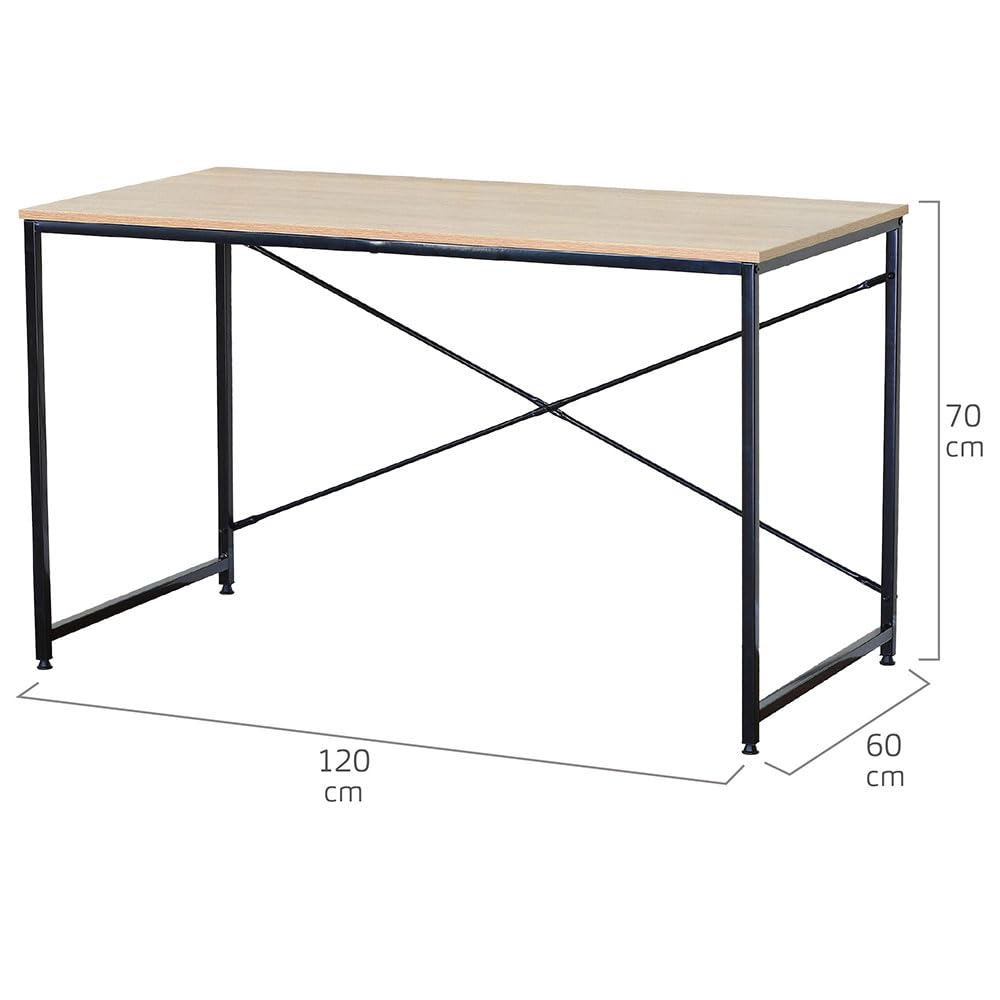 AKTIVE MAX Home Mesa Escritorio, 120x60x70 cm, Tablero Madera, Estructura Acero Negro, para Oficina y Estudio, Estilo Industrial, Resistente y Estable, Escritorios, Mesas Ordenador (18441)