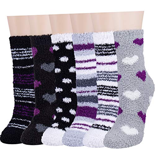 Image of Toes Home Fuzzy Socks for Women, 6 Pairs Cozy Winter Fluffy Slipper Socks