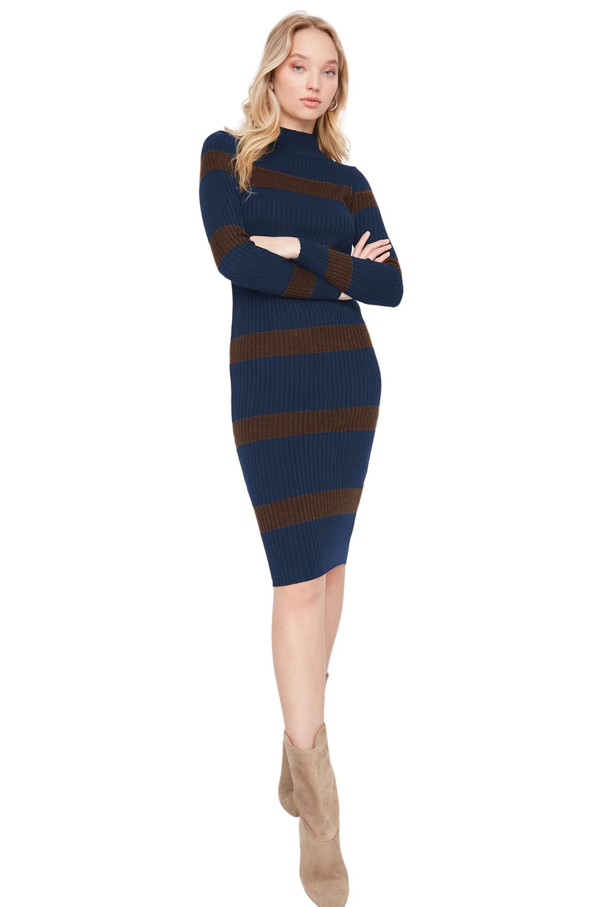 Trendyol Women Midi Bodycone Slim fit Knitwear Dress Navy Blue