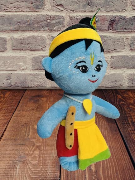 Image of AVSHUB Hindu Idol Soft Plush Toy | Devotional Hindu God Standing Krishna with Flute for Kids | Religious Stuffed Toys for Boys & Girls | Toy for Car Dashboard, Temple & Gifting (Size-30cm)