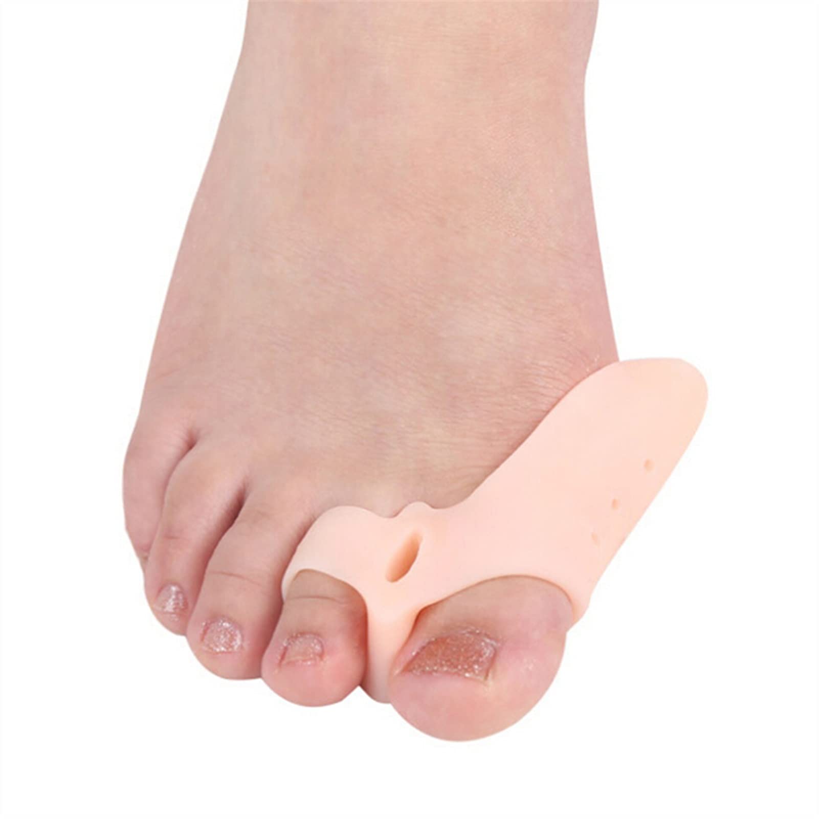 MUSUMI 2 Pezzi Gel di Silicone Dita del Piede separatore per Dita dei Piedi a Due Fori Pollice valgo protettore borsite regolatore Alluce valgo Guardia Sollievo Dolore Piedi Cura (Rosa S ， L)
