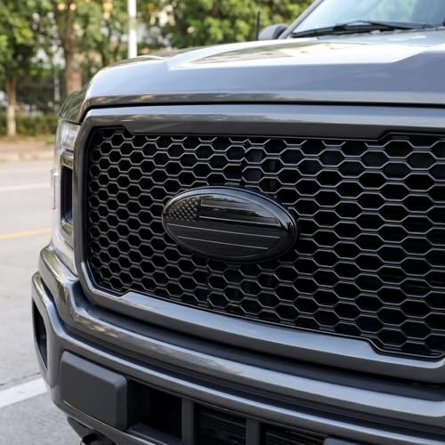 Image of 9.5 Inch Front Grille Rear Tailgate Emblem Compatible with 2015-2024 Ford F150, Aluminum Oval Overlay American Flag Decals Exterior Accessories
