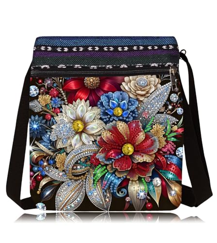 DDGYP DIY 5D Diamond Painting PU Leather Crossbody Diamond Art Kits for Adults Colorful Floral Pattern Handcraft Piece
