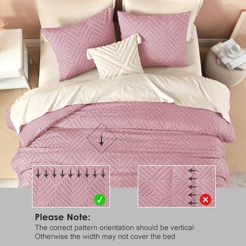 Image of Litanika Grayish Pink Full Comforter Set, 3 Pieces Tufted Boho Farmhouse Bedding Comforter Sets, Lightweight Fluffy Comforter Bed Set for All Season (79x90In Comforter and 2 Pillowcases)