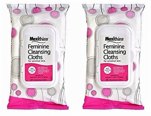 Maxithins Feminine Hygiene Cleansing Cloths for Sensitive Skin with Aloe, 2-pk by Maxithins