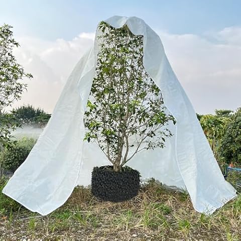 BKDMZZMY Plant Covers Freeze Protection, 10x10FT Large Outdoor Winter Frost Cover Bags with Zipper and Drawstring for Cold Wind, 2.5oz/yd² Thickness Reusable Warm Shrub Tree Jacket Blankets Cover