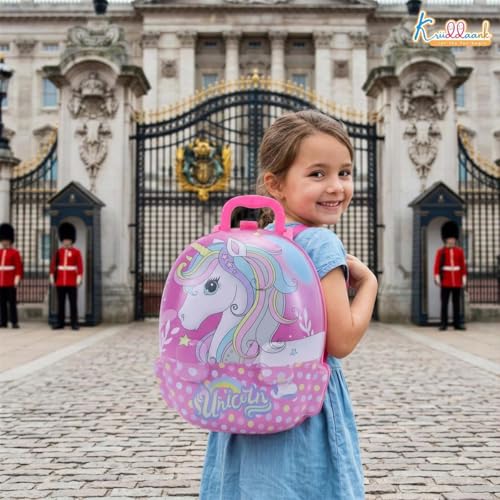 Image of Unicorn Backpack Dressing & Makeup Gift Set for Kids - 2-in-1 Portable Trolley Pretend Play Vanity Kit with Electronic Hair Dryer & 13 Accessories - Ideal Birthday Gift for Girls 3+ Years