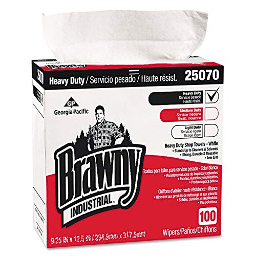 Brawny 25070CT Heavy-duty Shop Towels, 9-1/10-Inch x16-1/2-Inch, 5BX/CT, White