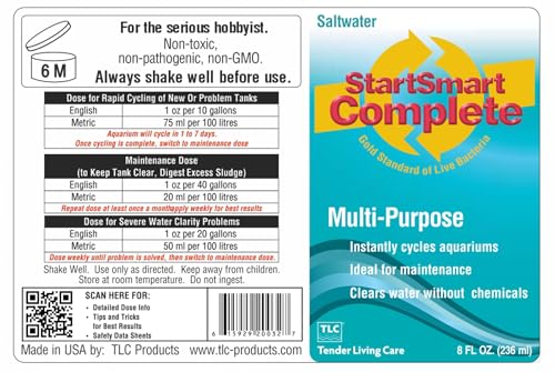 Image of TLC Products StartSmart Complete Saltwater Aquarium Cycle Starter & Beneficial Nitrifiers, Supports Clear Water & Biofiltration, Reduces Excess Sludge, 8 oz. (236 ml)