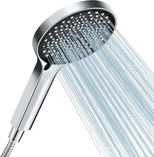 Cobbe Soffione per Doccia con Tubo, Doccino per Doccia a Risparmio Energetico, Grande Soffione a Pioggia, Aumento Della Pressione, Doccione per Doccia con 3 Tipi di Getto, Nero/Cromato