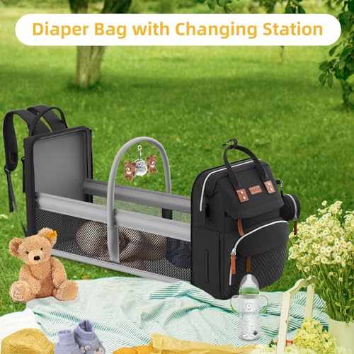 Image of ISMGN Diaper Bag Backpack with Changing Station, Large Diaper Bag, Baby Bag, Multifunctional Diaper Bag, Black