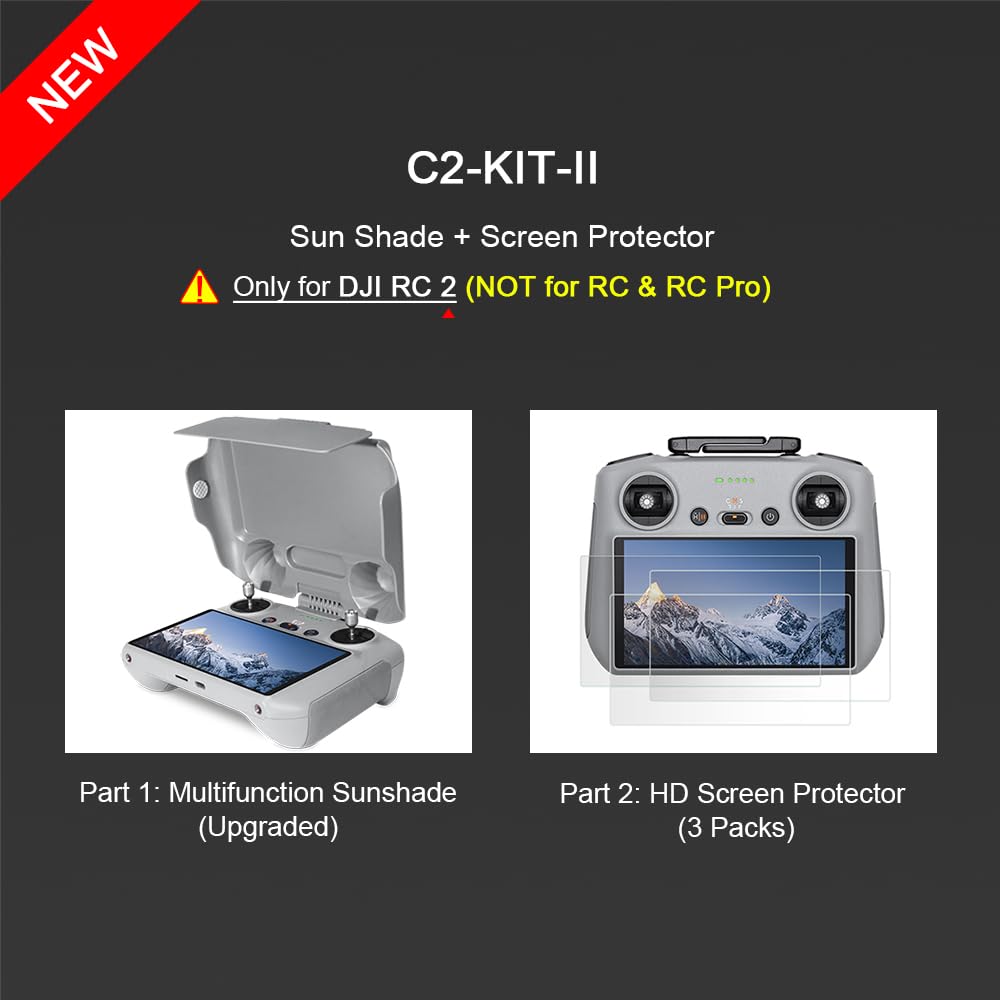 Arzroic RC 2 Protective Sun Hood Kit with Screen Protector for DJI Mini 5 Pro/Avata 360/Mini 4 Pro/Mavic 4 Pro/Flip/Air 3S/Air 3 Accessories