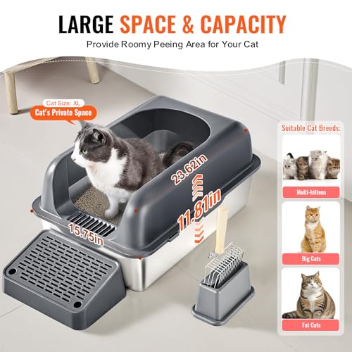 Arenero para gato de acero inoxidable XL con tapa y pala miniatura 5