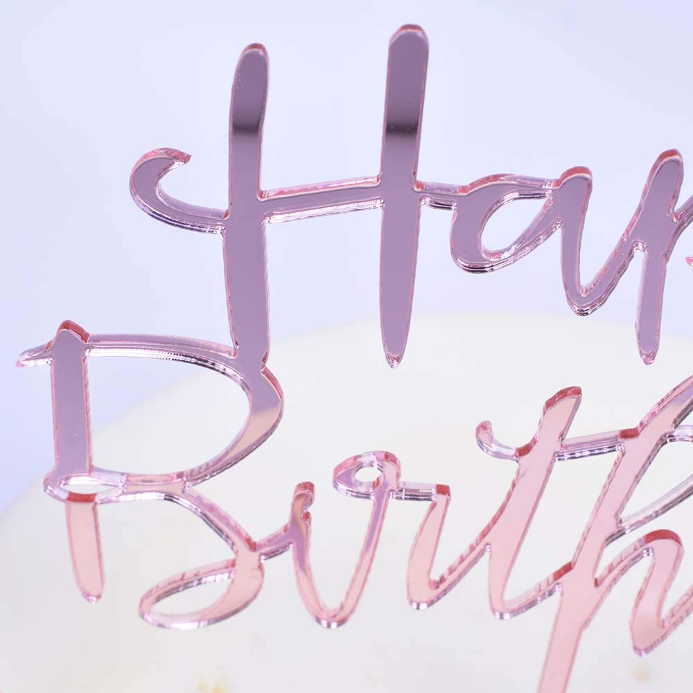 SHAMI Happy Birthday Cake Topper Rose gold Premium quality Acrylic Calligraphy Bling cake Toppers Birthday Cupcake Party Decoration Durable Thick Eco Friendly