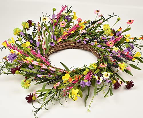 20 Inch Spring Colorful Wreath Artificial Daisy And Lavender Flower Wreath For Front Door Home Decoration #TOP7