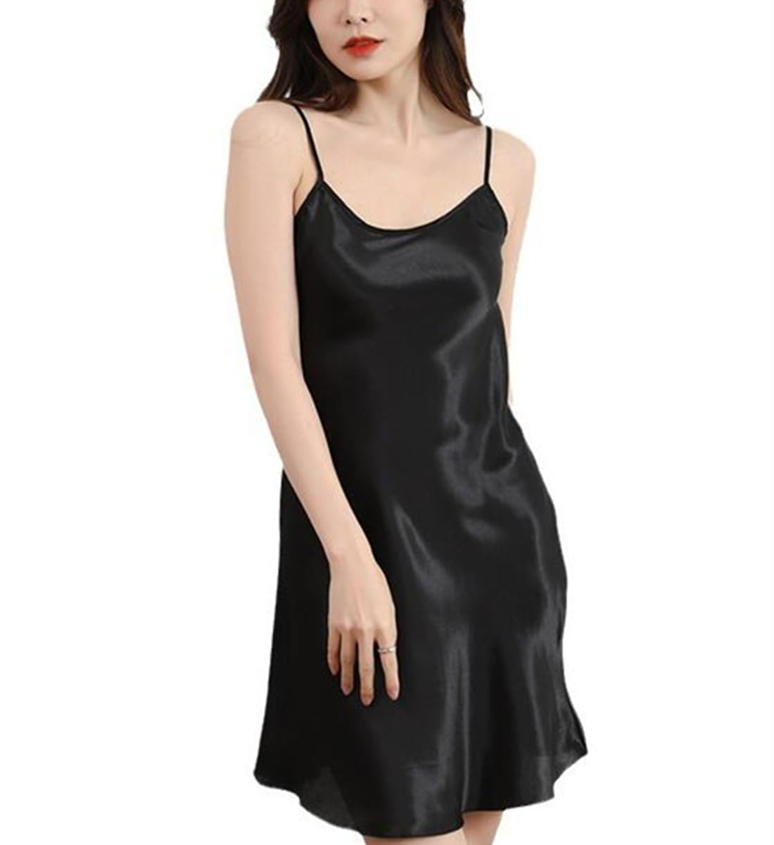 SamHeng Camisón Sexy Mujer de Satén Camisón Mujer Corto Verano Camisola Mujer Dormir Satín Ropa de Dormir para Novia con Ligero y Suave