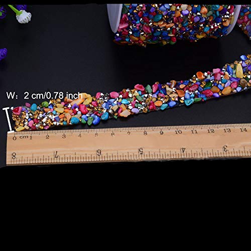 Crystal Rhinestone Trim Hotfix Ribbon Colorful Artificial Gem Stone Beaded Iron On Applique Chain Embellishment Sewing Accessories by EORTA for DIY Wedding Bridal Dress Shoes Phone Decor, 2 CM Width