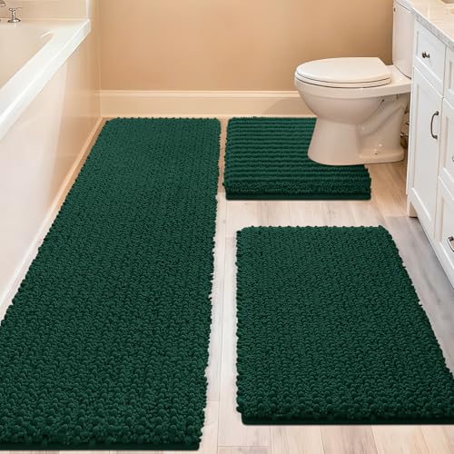 ACCUMTEK Upgrade Extra Large Deep Green Bathroom Rug Set 3