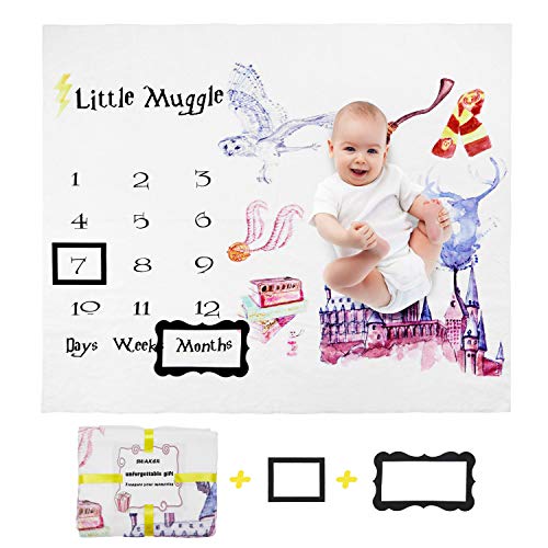Baby Monthly Milestone Blanket - Soft Flannel Fleece Baby Photo Blankets, Baby Girl Milestone Blanket for Newborn Baby Shower, Includes Month Marker and Frame