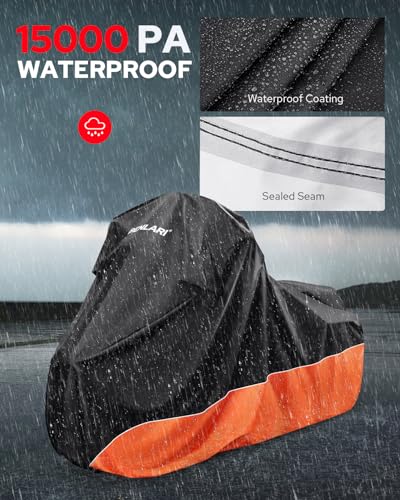 Image of Benlari Upgraded Waterproof Motorcycle Cover with Side Box Compatible with Harley Davidson Touring Models Street Glide /Road Glide /Electra Glide /Honda, Outdoor All Weather Protection (107 inch x 43 inch x 50 inch)
