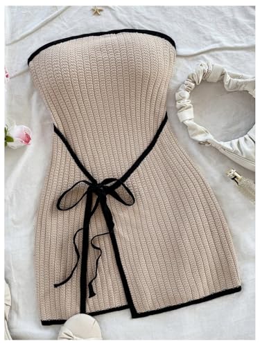 Image of MakeMeChic Women's Knitted Strapless Sweater Dress | Wrap Tie Front, Party, Mini, Tube