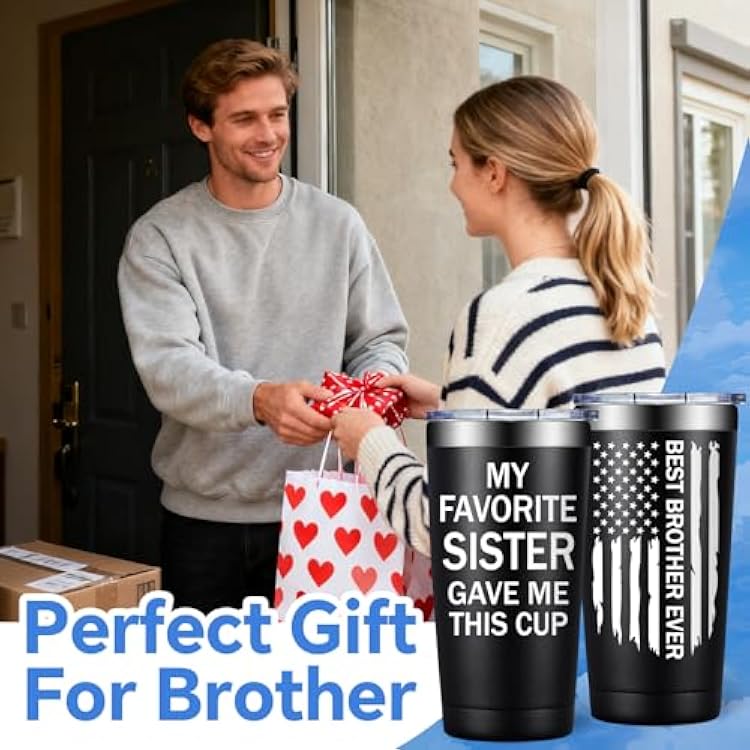 SpenMeta Brother Gifts from Sister - Funny Christmas Birthday Gifts for Brothers Adult - Best Brother Ever Gift - 20oz My Favorite Sister Gave Me This Cup
