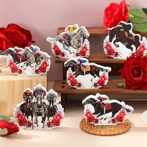 JarThenaAMCS 6Pcs Derby Decorations Horse Racing Wooden Decoration Table Centerpiece Signs Run for Roses Tiered Tray Ornaments for Equestrian Party Celebrations — view 3