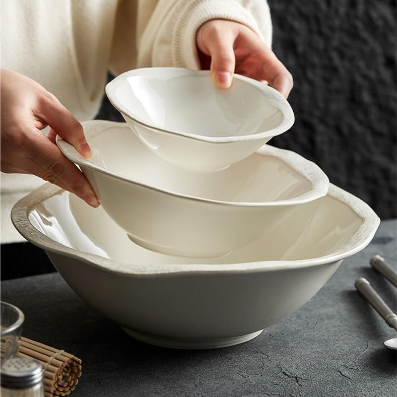 Miski do sałatek, domowa miska na zupę, restauracja, ceramiczna, salaterka, salon, miska na owoce, kuchnia, biała miska, odpowiednia do zupy, płatków, płatków owsianych (L)