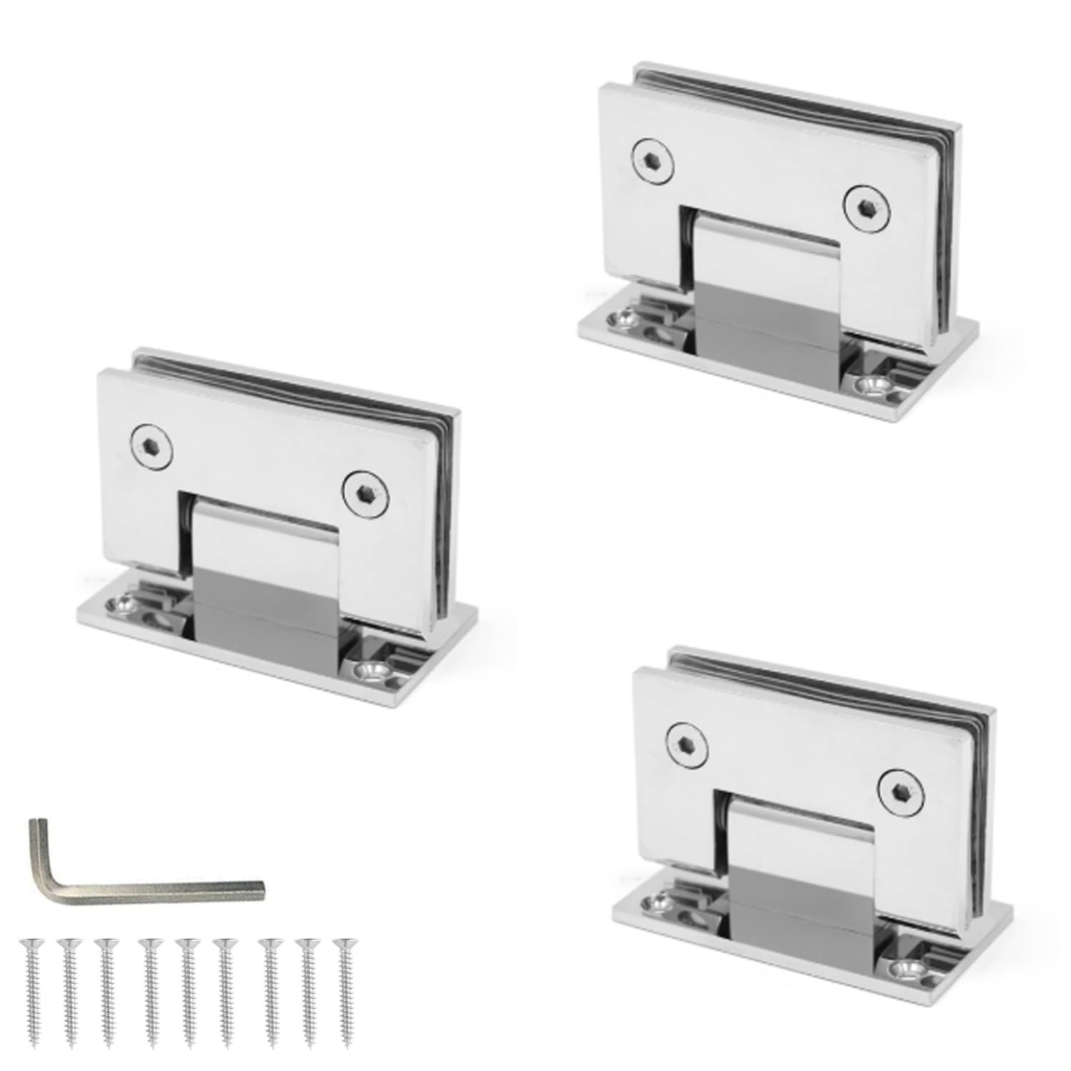 Scharnier für Glastür 3er Set - Hochwertige Scharniere für Glastüren aus 304 Edelstahl mit 90° Öffnungswinkel, 5mm Stärke & 4-Punkt-Befestigung für 8-12mm Glas